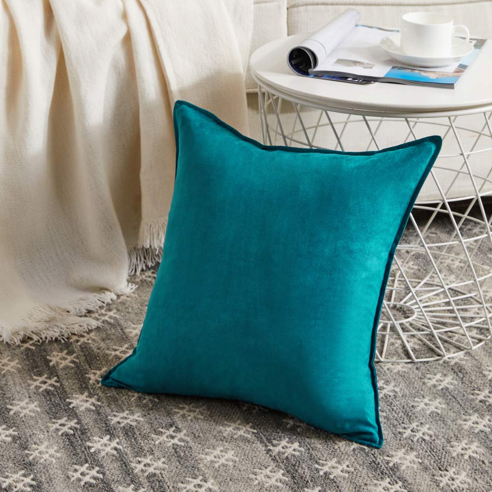 Premium Faux Suede Decorative Throw Pillow Covers 2-Pack - Super Soft Square Pillow Cases for Couch, Sofa & Bedroom - 26x26 Inch Solid Teal Cushion Covers - Home Decor & Cozy Living Room Accents