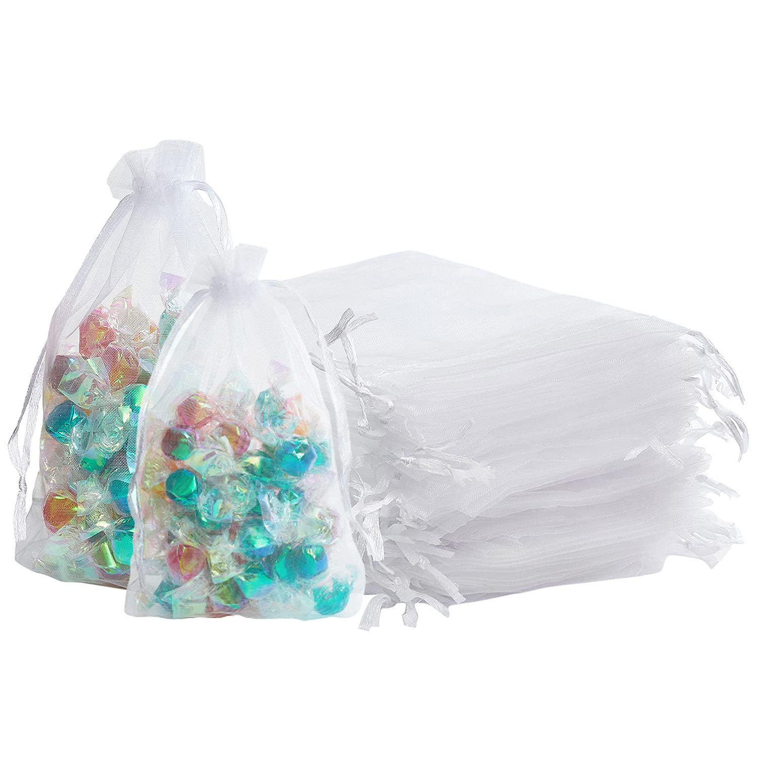100pcs 4x6 Inches White Sheer Organza Drawstring Bags - Wedding Favor Bags, Party Gift Pouches for Candy, Jewelry & Makeup | Perfect for Bridal Showers, Baby Showers & Birthday Celebrations
