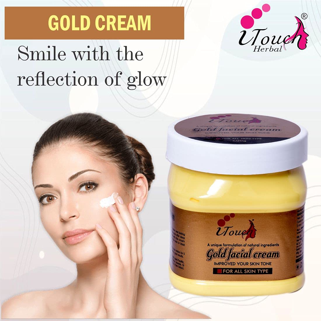 I TOUCH HERBAL Gold Cream - Moisturizing & Brightening Face & Body Cream for Glowing Skin | Whitening, Nourishing & Softening Formula (500ml) | Perfect for Daily Skincare & Nighttime Hydration