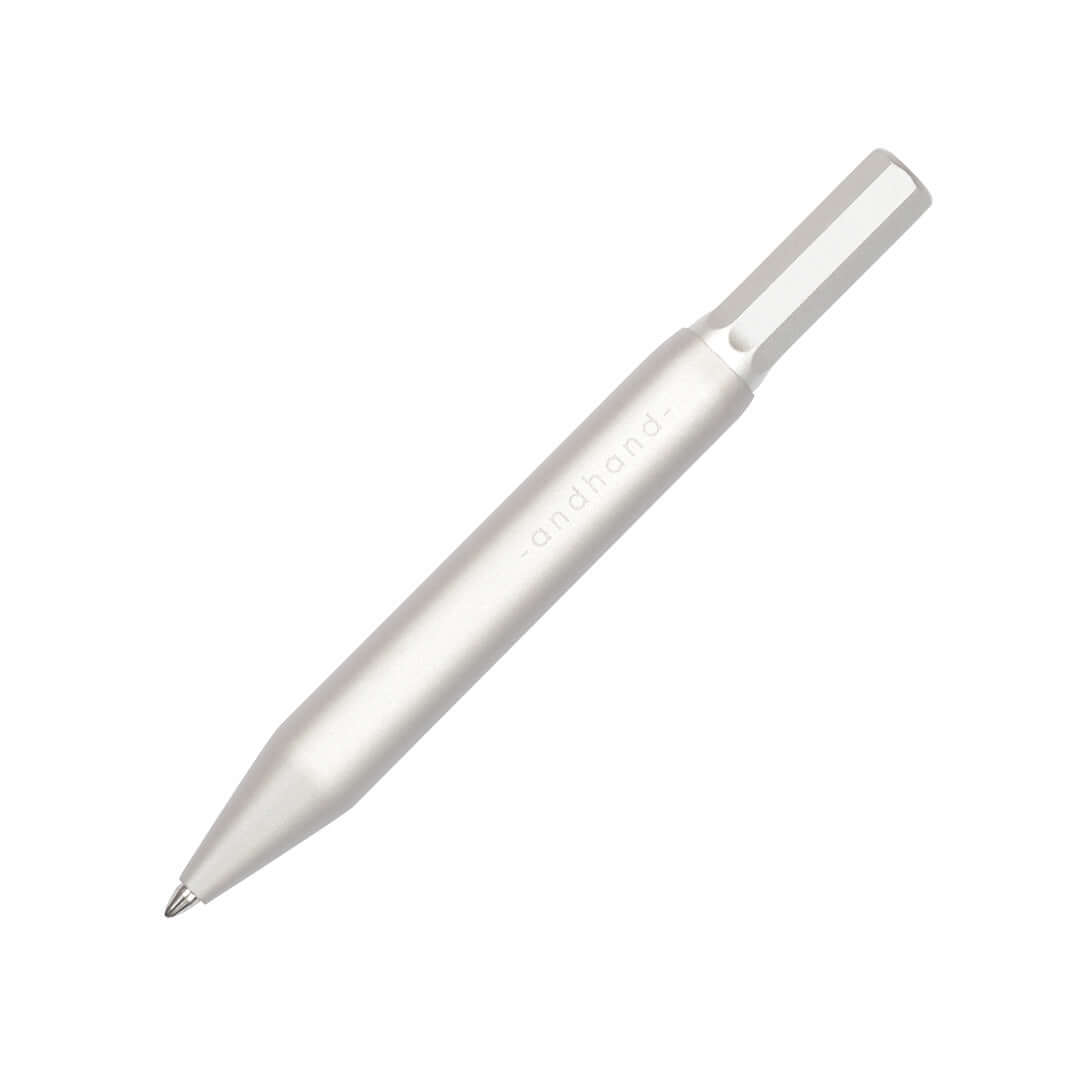 Andhand Method Mini Retractable Ballpoint Pen - Silver Stainless Steel Pocket Pen for Office, School & Travel Writing | Compact Everyday Carry Pen for Journaling, Note Taking & Gift Giving