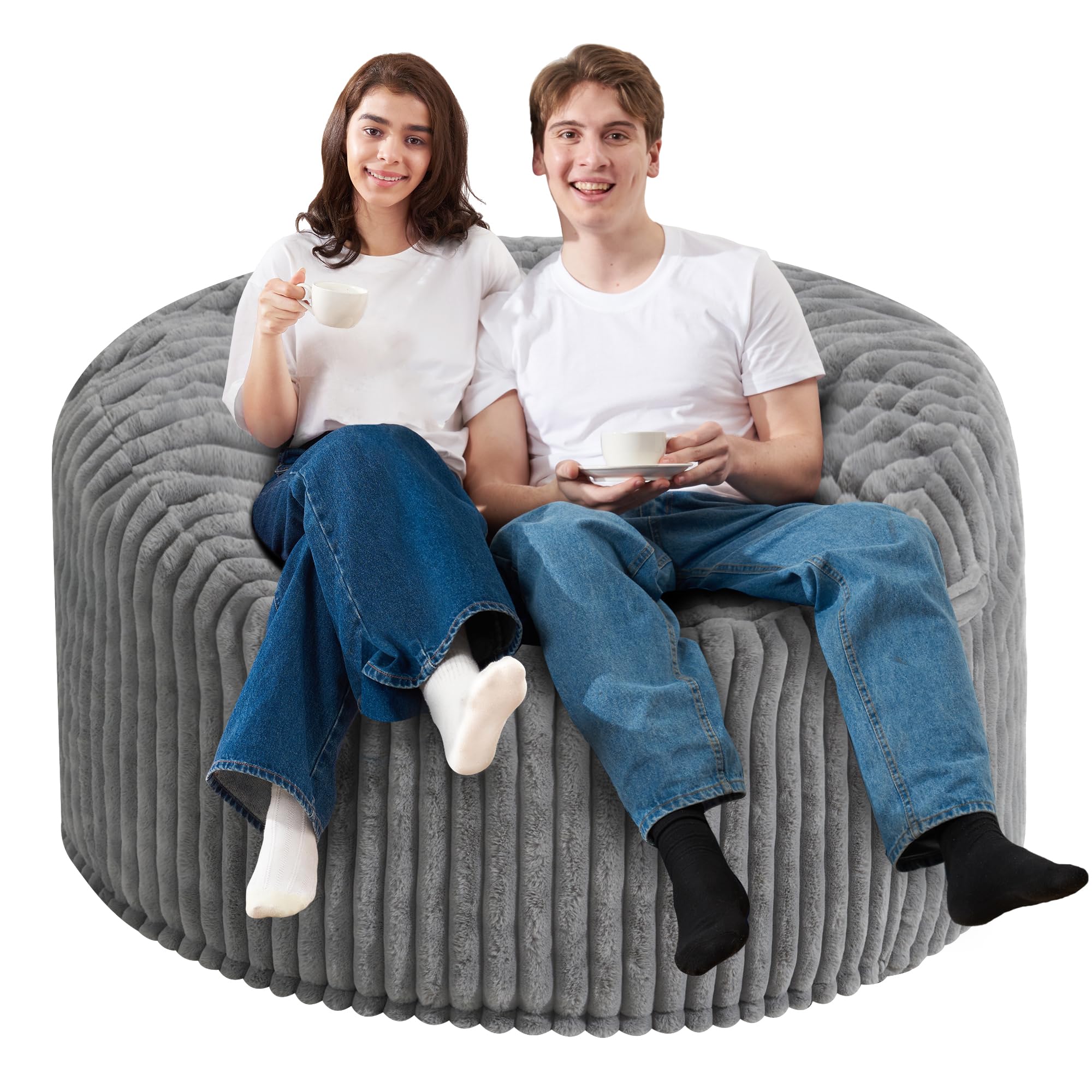 Homguava 4 FT Memory Foam Bean Bag Chair - Extra Large Soft Plush Sofa with Dutch Corded Cover in Grey - Perfect for Living Room, Bedroom, Dorm & Game Room Relaxation