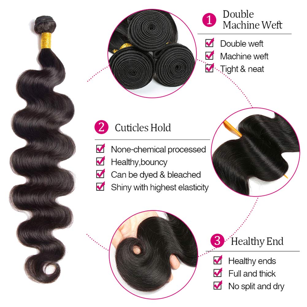 Premium 9A Grade Brazilian Body Wave Human Hair Bundles - 100% Unprocessed Natural Color (24/26/28/30 Inch) for Weaving & Styling - Perfect for Salon, Party & Everyday Glam Looks