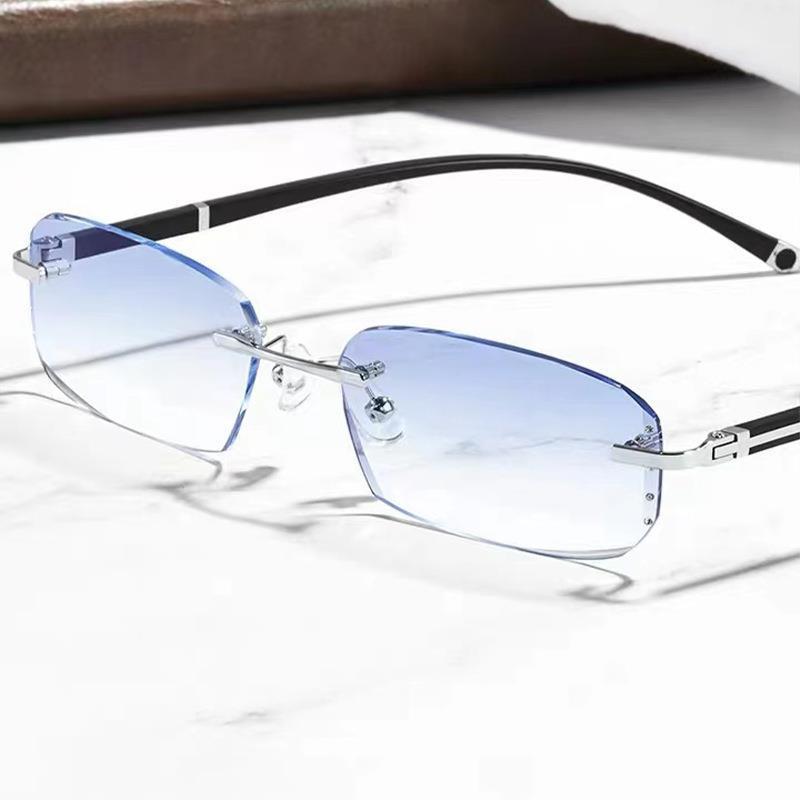 Stylish Diamond Cut Rimless Blue Light Blocking Glasses for Women & Men - Reduce Eye Strain for Work, Gaming & Screen Time