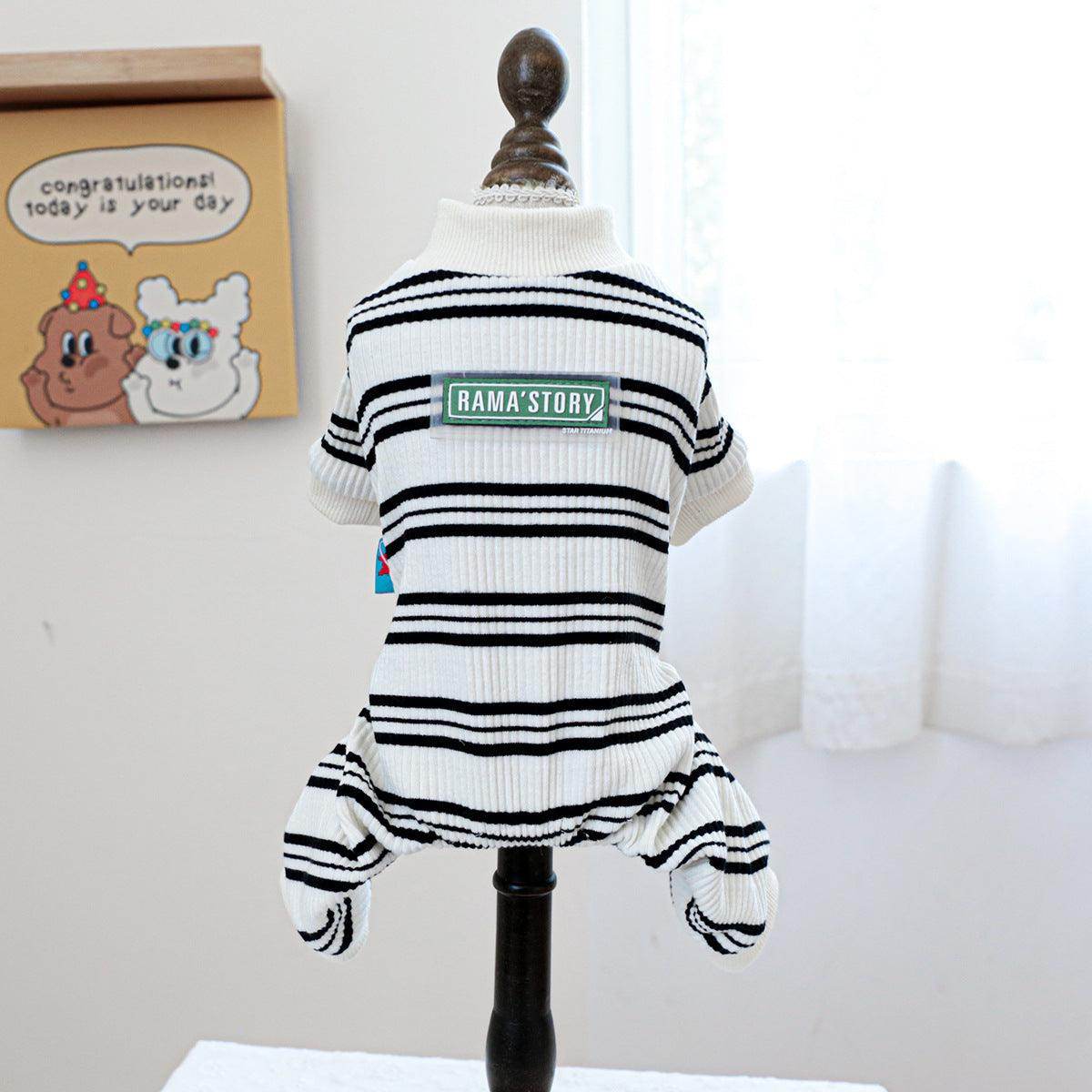 Pet Clothes for Dogs and Cats - Black & White Striped One-Piece Home Outfit | Cozy Indoor Wear for Pets | 826130083807