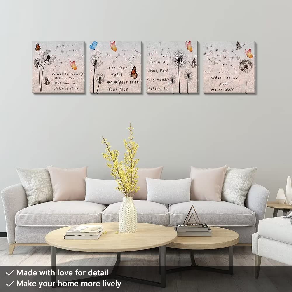 Dandelion & Butterfly Canvas Wall Art - HDQ Inspirational Prints for Living Room, Bedroom Decor