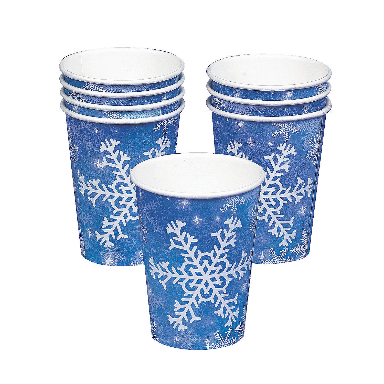 Fun Express Snowflake 9oz Paper Cups (8-Pack) - Christmas Party Supplies, Holiday Tableware, Festive Disposable Cups - Perfect for Christmas Parties, Office Celebrations & Winter Events