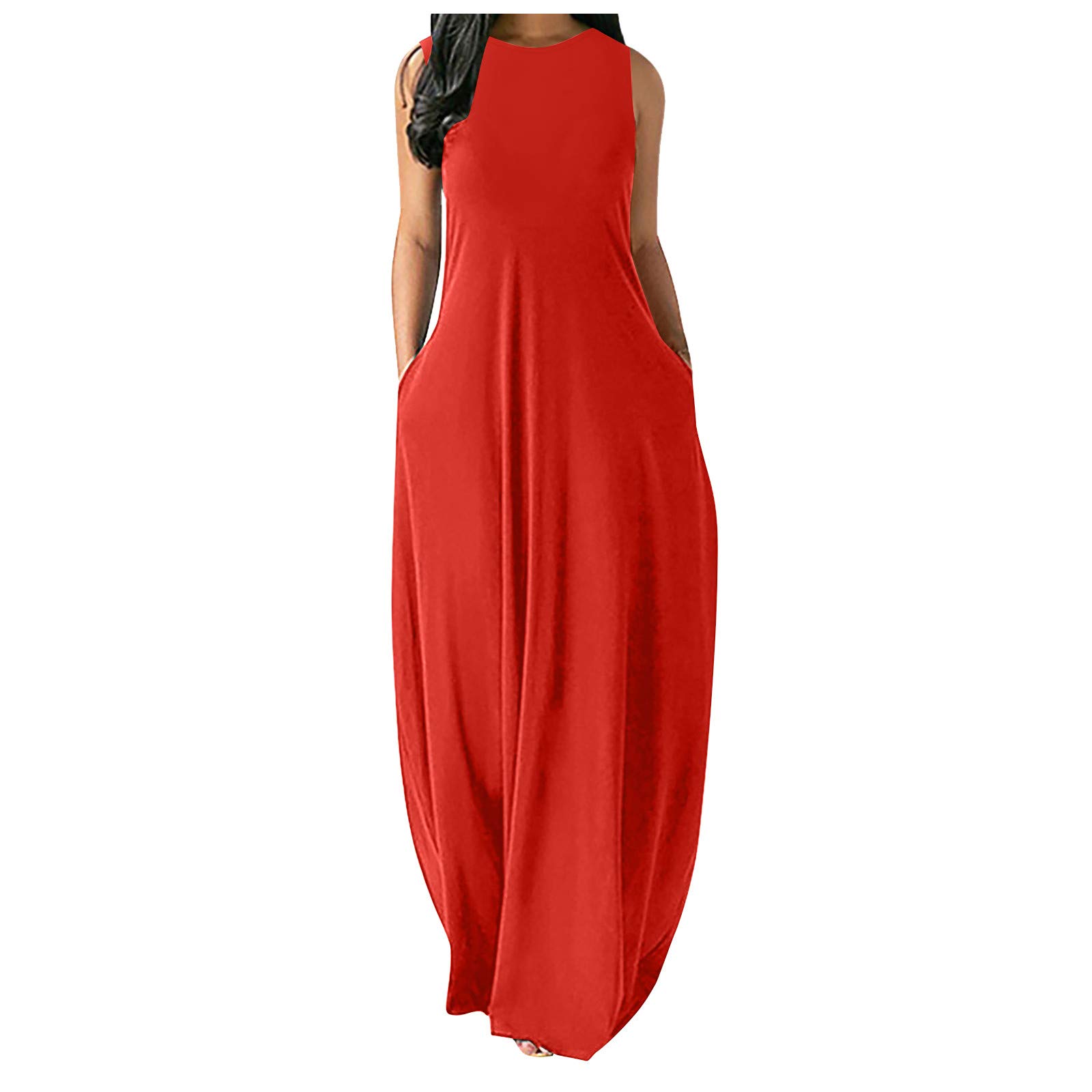 Kaideny Women's Casual Maxi Dress - Plain V Neck Sleeveless Plus Size Cami Dress with Pockets | Perfect for Summer, Beach, Vacation & Everyday Wear
