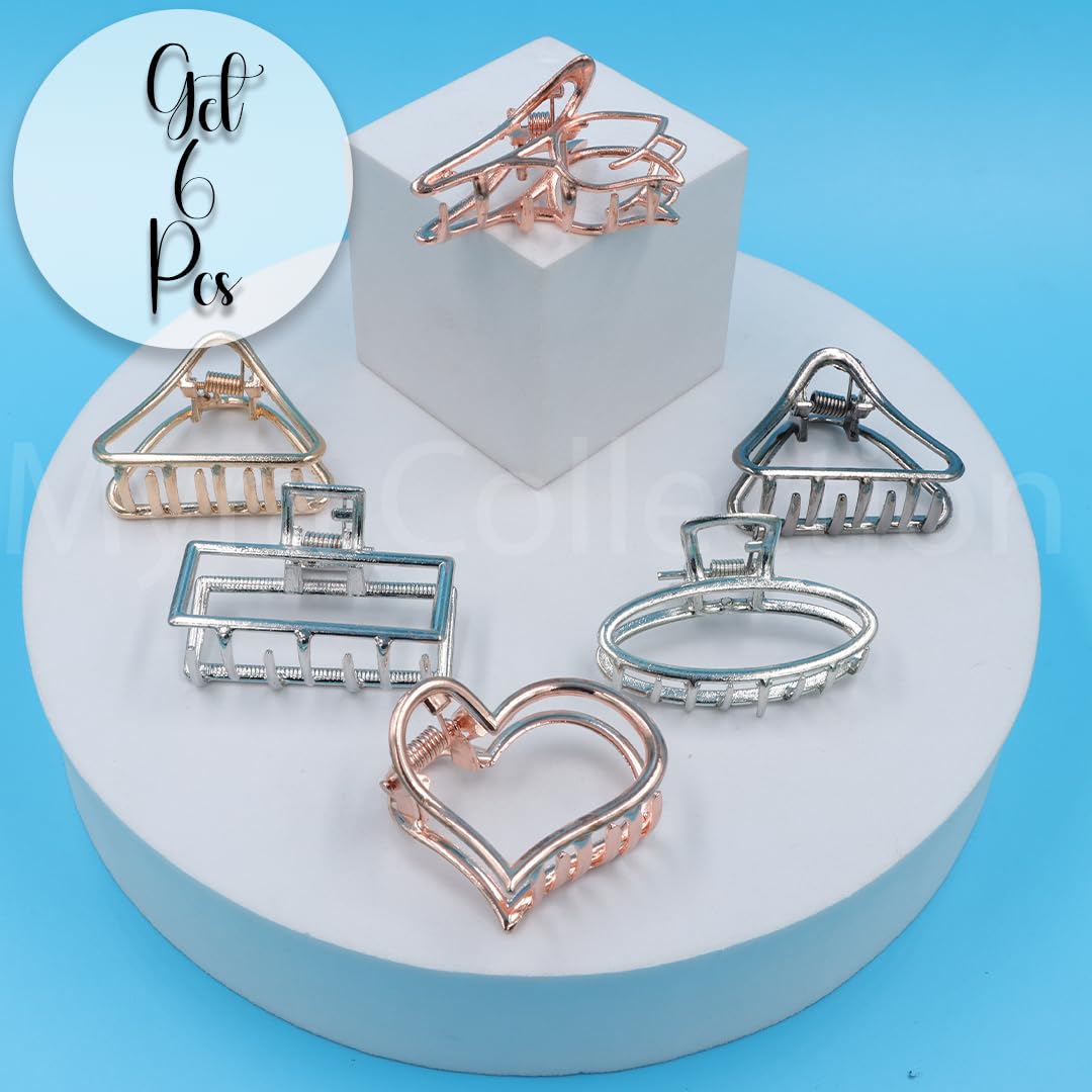 Myra Collection 6-Piece Rose Gold Hair Claw Barrettes & Jaw Clips - Hair Accessories for Women & Girls - Perfect for School, Work, Parties & Everyday Styling