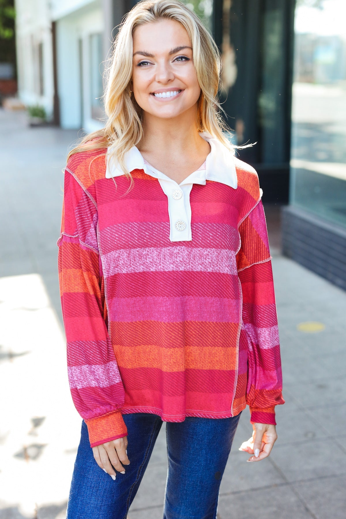Bold Magenta Striped Button-Down Shirt with Placket Collar - Stylish Casual Wear for Work, Outings & Date Nights