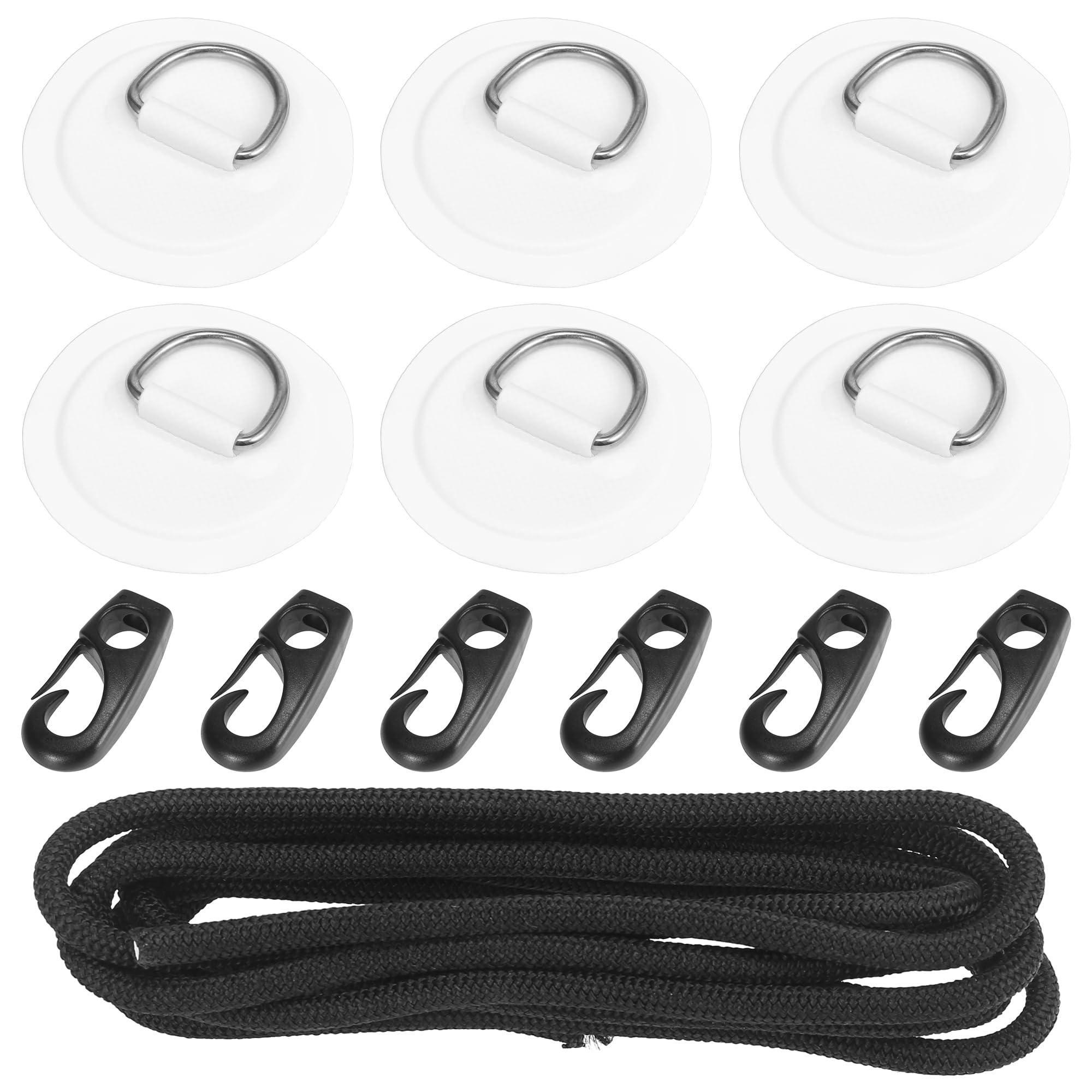 X AUTOHAUX Stainless Steel D-Ring Patch Set with Hook Rope - Heavy Duty PVC Round D-Ring Pads for Inflatable Boats, Kayaks, Canoes (White) - Perfect for Deck Rigging, Gear Attachment & Water Sports Accessories