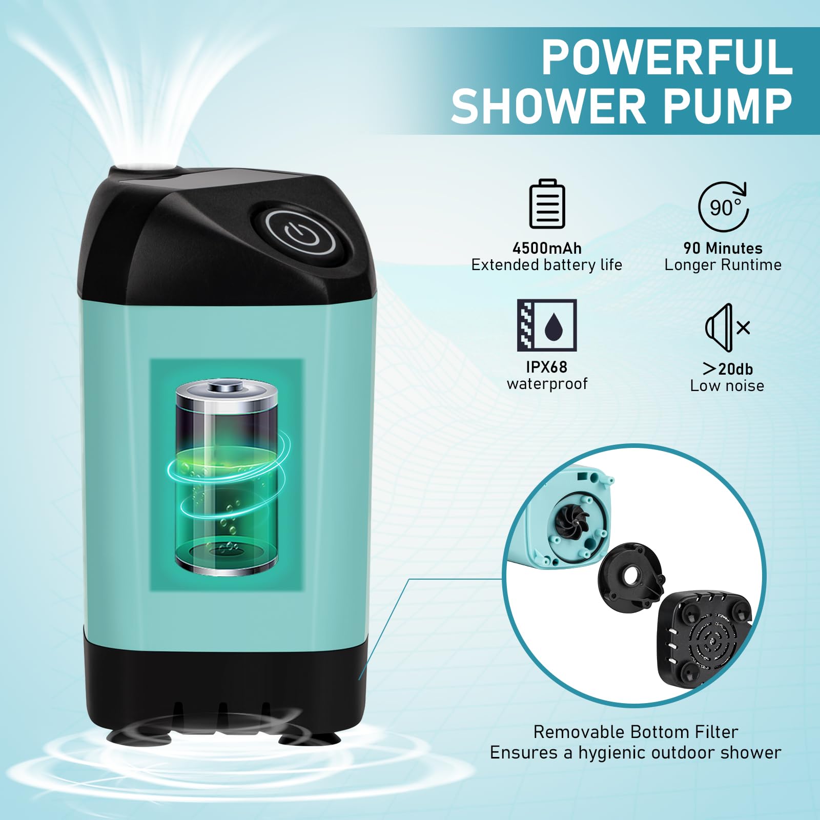 Portable Camping Shower Tent with Rechargeable Pump & 6.6 Gallon Foldable Bucket - Pop Up Privacy Shower Kit with LED Lights for Outdoor Hiking, Backpacking & RV Trips | Perfect for Beach, Camping & Emergency Use