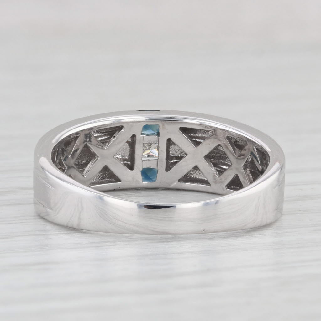 0.42ctw Blue Sapphire & Diamond Men's Wedding Ring 14k White Gold Size 10.75 - Elegant Engagement Band for Him, Anniversary Gift for Husband, Promise Ring for Boyfriend