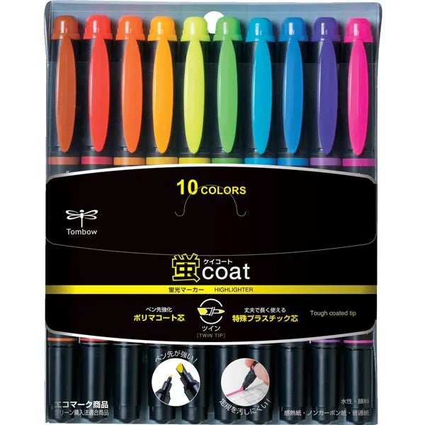 Kei Coat Dual Tip Highlighter Set by Tombow - 6 Vibrant Colors for Bullet Journaling, Note Taking & Art Projects - Perfect for Students, Artists & Office Use
