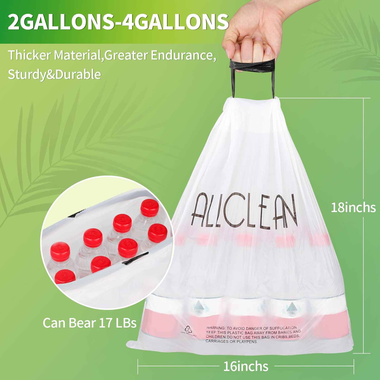 Small Trash Bags 2-4 Gallon with Drawstring & Handles - Ultra Strong White Kitchen Garbage Bags (90 Count) for Bathroom, Bedroom, Office & Car - 15L Wastebasket Liners for Daily Household Use