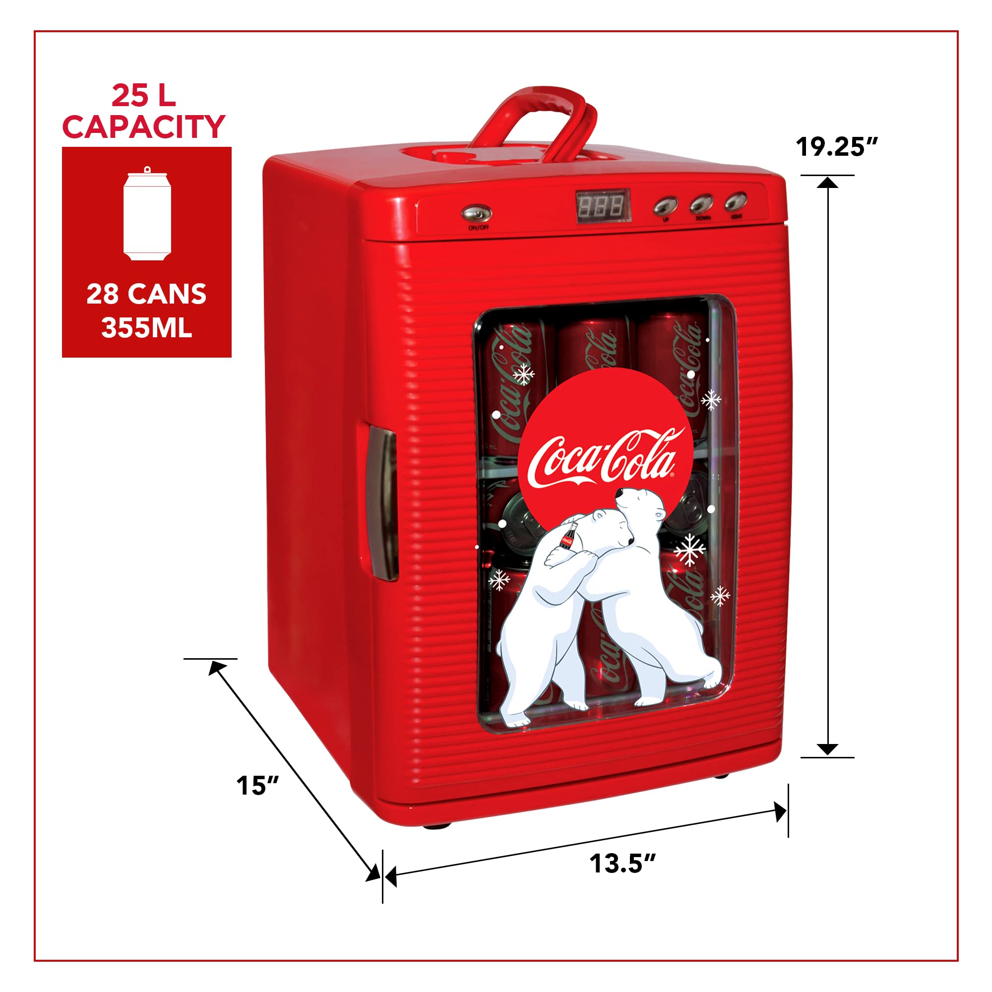 Retro Coca-Cola 25L Mini Fridge with Polar Bear Design - Portable Cooler & Warmer for Drinks, Snacks, Skincare & Cosmetics - AC/DC Power - Perfect for Bedroom, Office, Dorm, Travel & Home Decor