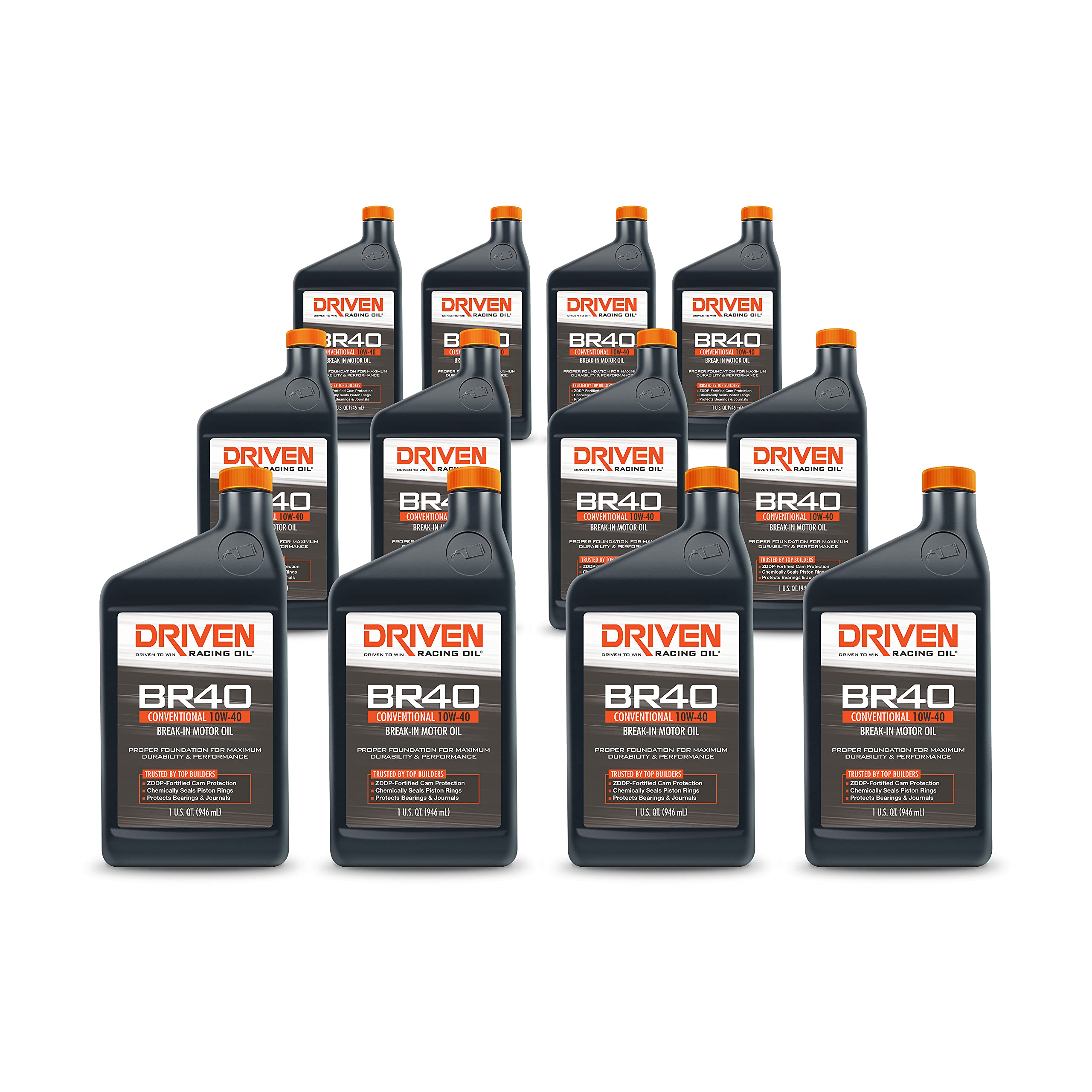 Driven Racing Oil BR40 Conventional Break-In Motor Oil 10W-40 (12 Quart Bottles) - High Performance Engine Protection for New or Rebuilt Motors, Ideal for Cars, Trucks & Motorcycles