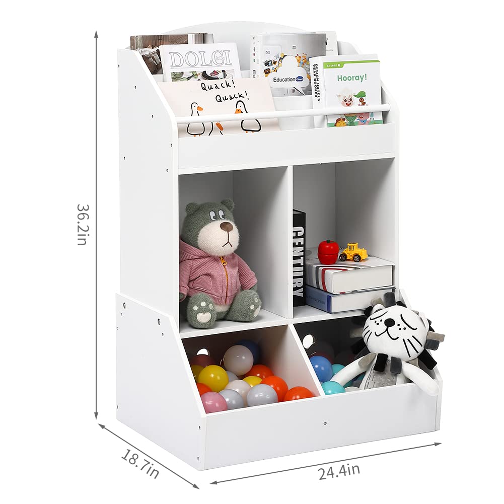 Wooden Kids Bookshelf & Toy Storage Organizer - Sturdy Toddler Book Shelf for Playroom, Nursery, or Bedroom - Perfect for Organizing Books, Toys & Decor in White