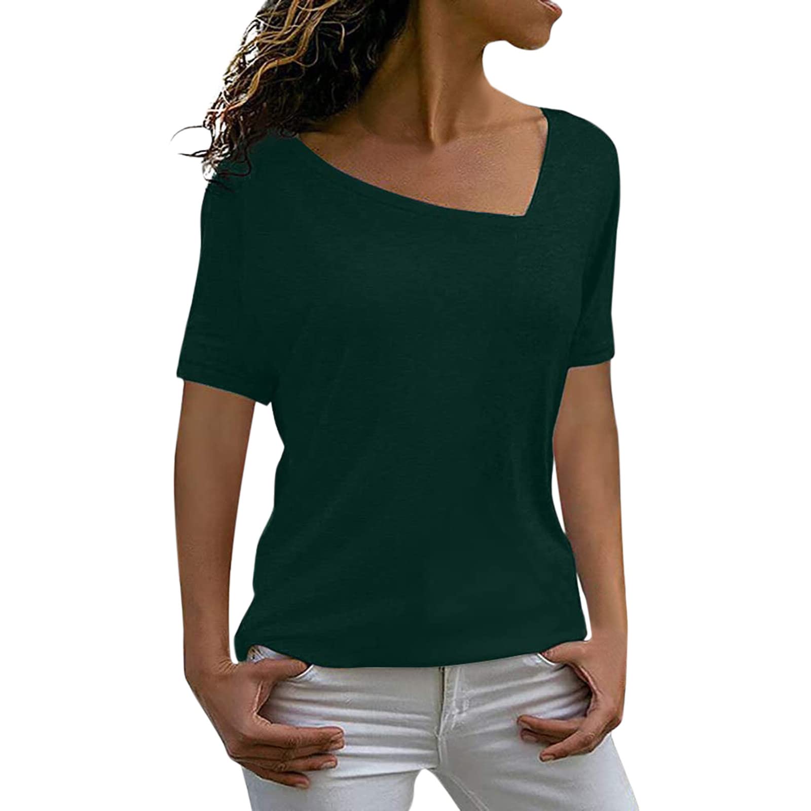 Women's Short Sleeve V-Neck T-Shirts - Summer Casual Graphic Tee Blouse - Comfortable Ladies Top (Green, Medium) | Perfect for Beach Outings, Weekend Wear & Casual Office Looks