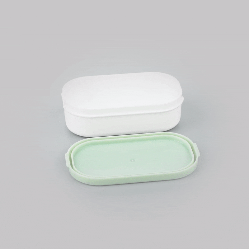 Bento Tek 3 oz White Buddha Box Snack & Sauce Container with Green Lid - 4 Pack (3.75