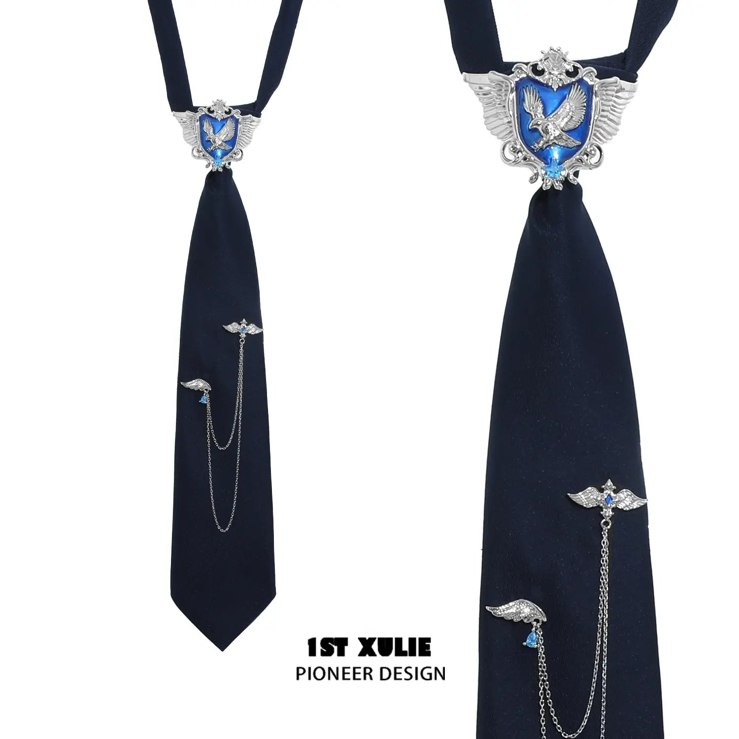 Ravenclaw Eagle Emblem Necktie - Harry Potter House Tie for Men & Women - Perfect for Cosplay, Halloween Costume & Hogwarts Themed Events