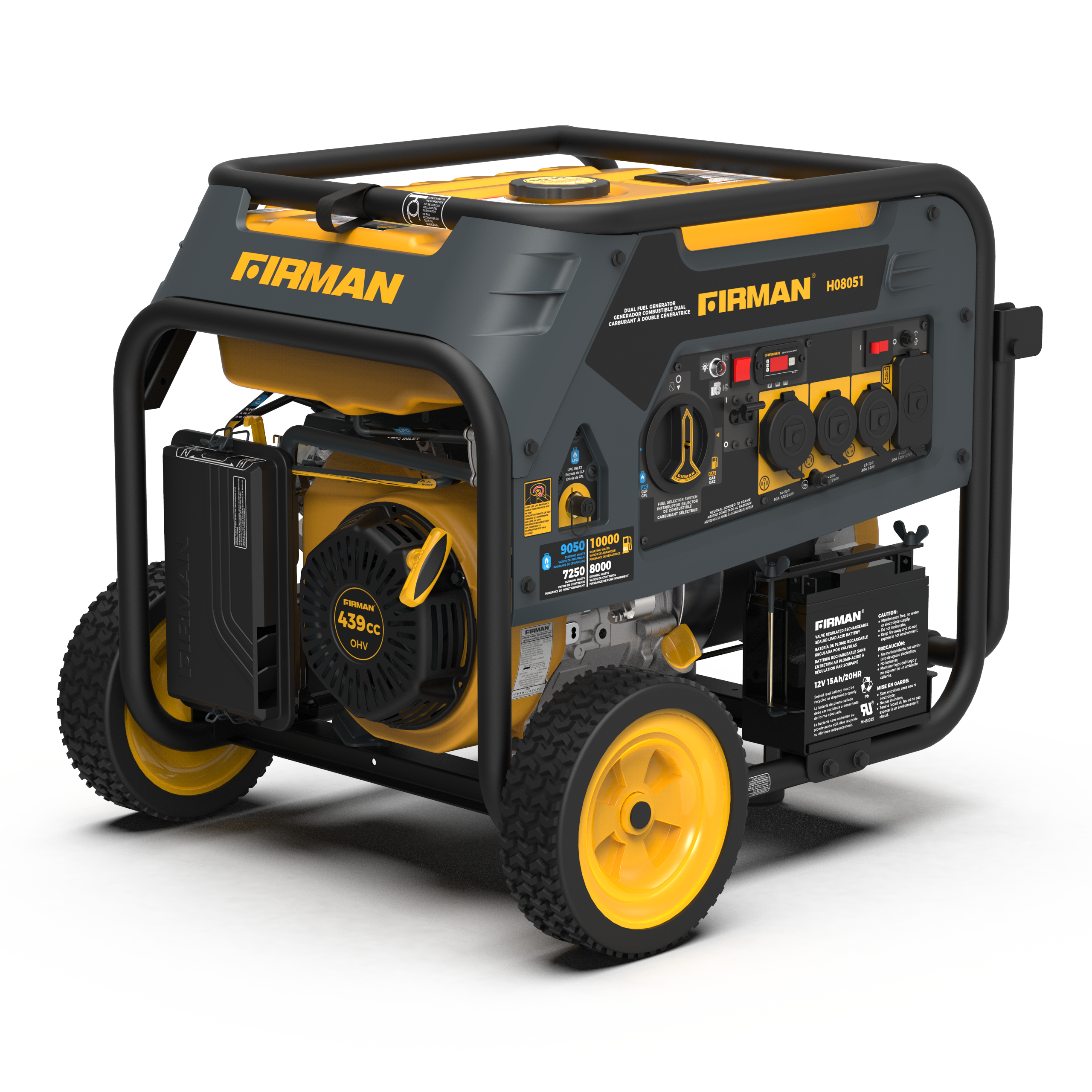 8000W Dual Fuel Portable Generator with Electric Start - 120V/240V Output for Camping, RV Trips & Home Backup Power