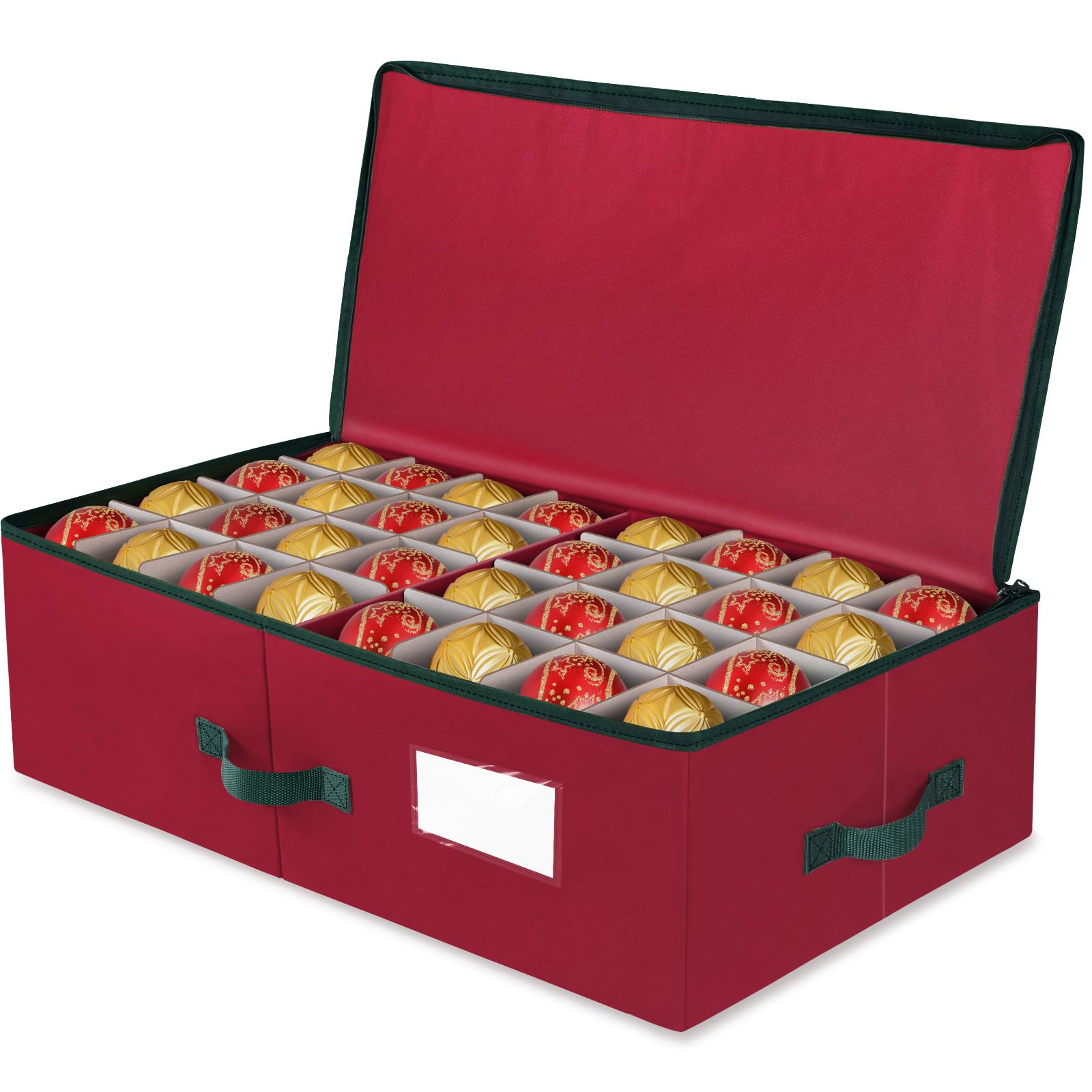 Christmas Ornament Storage Box for 4'' (36 PCS) or 3'' (64 PCS) Balls - Adjustable Dividers, Stackable Cube Organizer with Dual Zipper & Handles - Perfect for Holiday Decor Storage & Organization