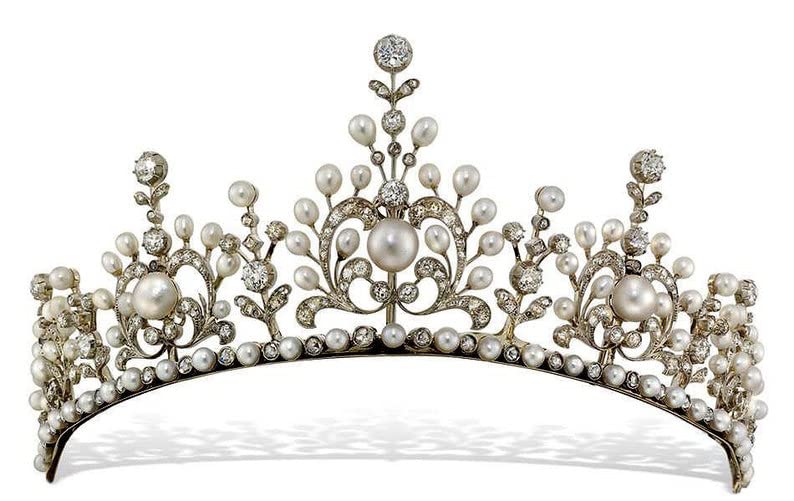 Art Deco Pearl and Diamond Tiara - 61.85 TCW, 925 Sterling Silver Crown for Women, Bridal Headpiece, Birthday Queen Jewelry (Perfect for Weddings, Prom, Pageants & Special Occasions)