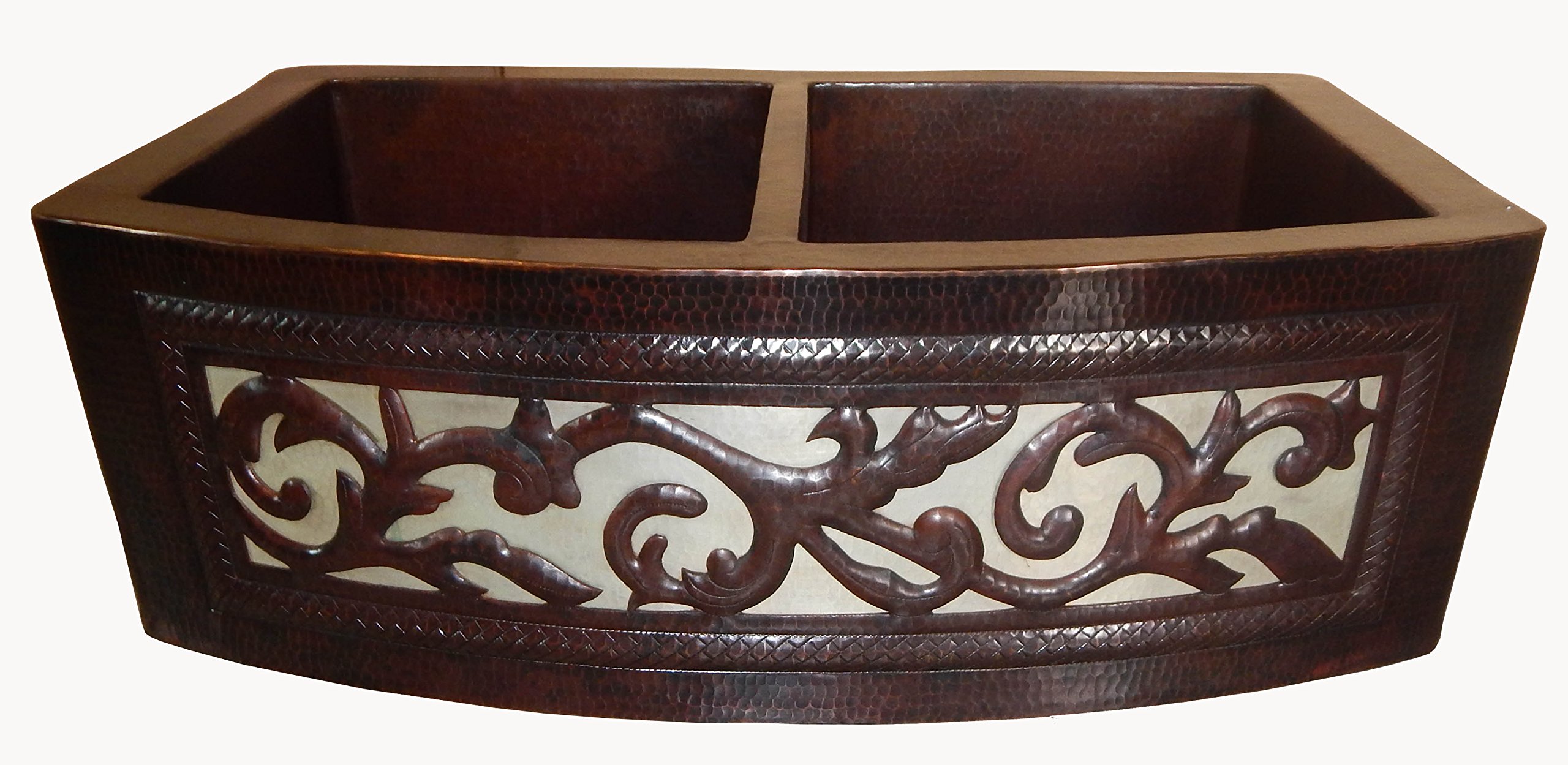 Farmhouse Apron Front Copper Kitchen Sink with Leaf Strainer - Perfect for Rustic, Mexican, and Traditional Style Kitchens
