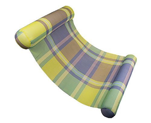 Inflatable Water Hammock Pool Lounger - Extra Large 54-Inch, Green & Blue Plaid Design for Ultimate Relaxation - Perfect for Swimming Pools, Lakes, and Beach Vacations
