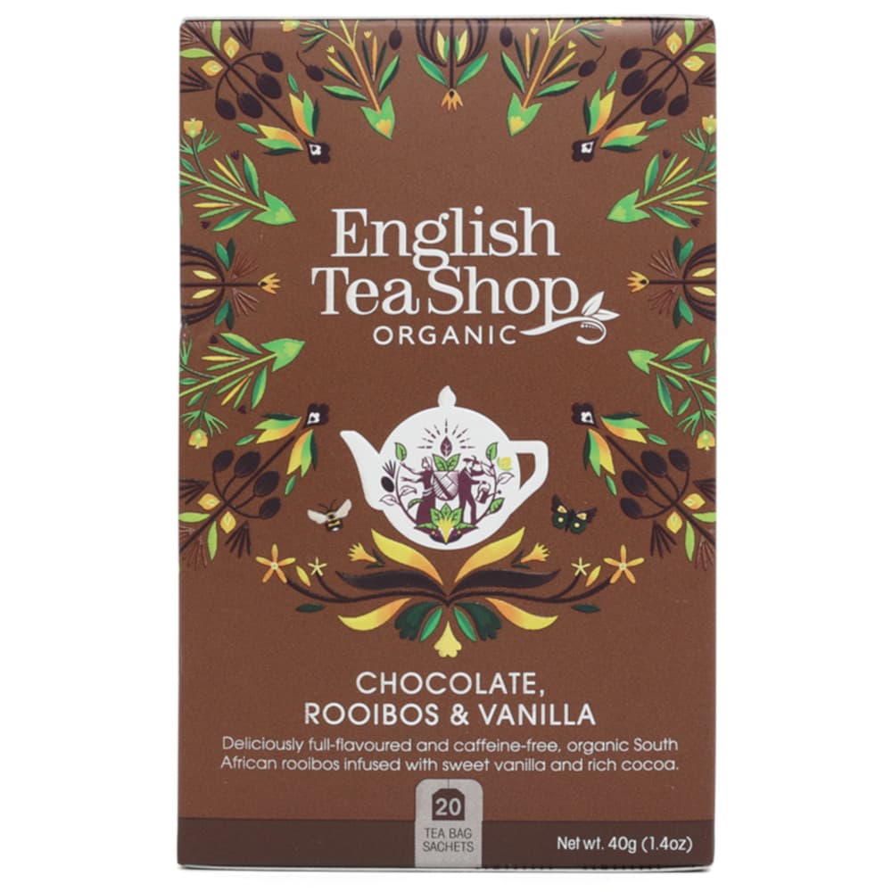 Organic Chocolate Rooibos & Vanilla Tea Bags - English Tea Shop 20 Count | Herbal Tea for Relaxation & Evening Comfort