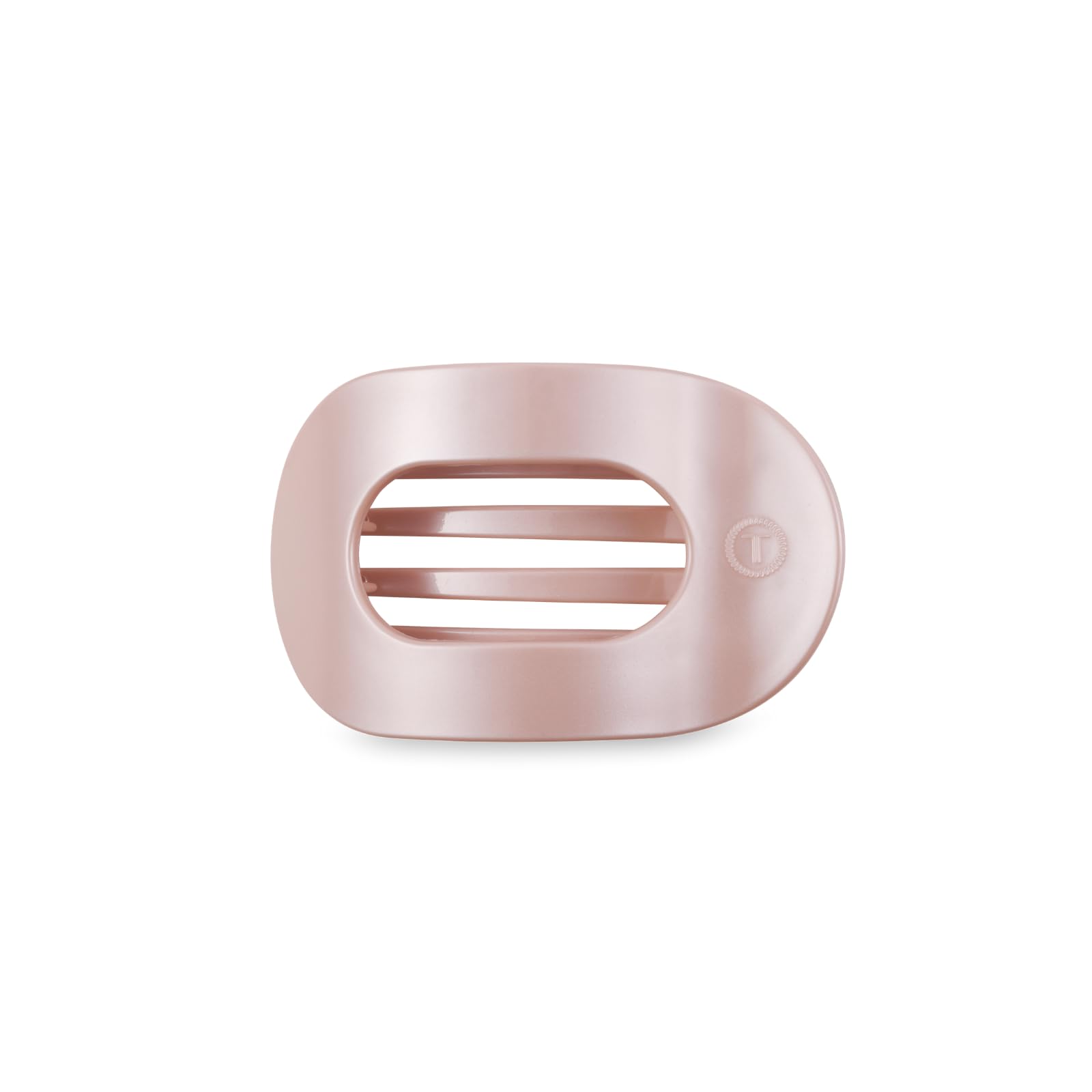 TELETIES Medium Flat Round Hair Clips - Strong Grip Bendable Teeth for Medium Hair | Comfortable Curved Design for Yoga, Driving & Lying Down | Spring Collection Pearly Pink | Perfect for Workouts, Office & Everyday Styling