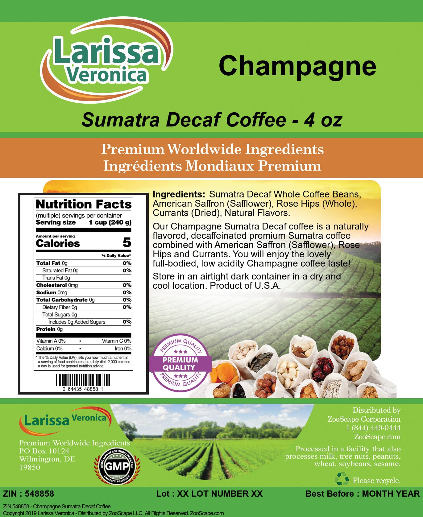 Premium Sumatra Decaf Coffee Beans - Gourmet, Naturally Flavored, Whole Bean Coffee (4 oz) | Perfect for Home Brewing, Office Use & Gifts | ZIN: 548858