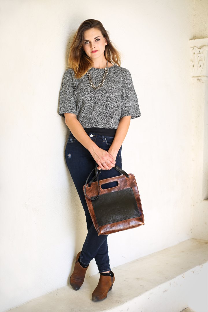 Premium Vegetable Tanned Leather Piper Crossbody Shoulder Bag & Tote - Black/Brown Two-Tone Design | Perfect for Work, Travel & Everyday Use
