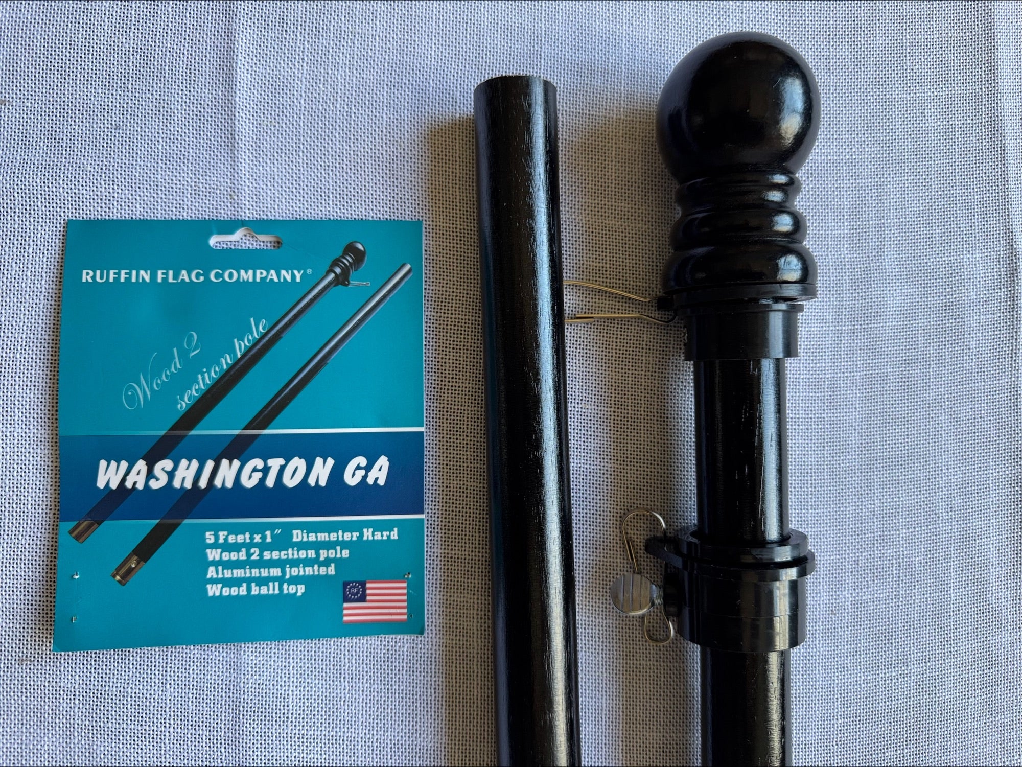 5' Foot Black Wooden Flag Pole with Brass Screw Joint & Ball Top - Perfect for Outdoor, Garden, and Patriotic Decor