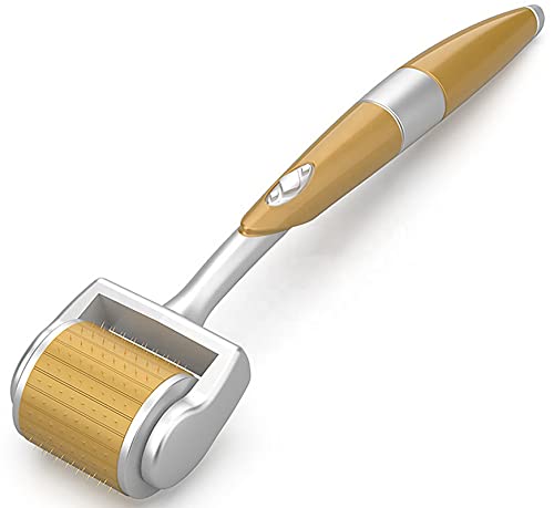 ZGTS Titanium Alloy Derma Roller 0.75mm - 192 Needles Micro Needling Roller for Acne Scars, Wrinkles & Hair Growth - Gold Facial Skin Care Tool for Home Use & Professional Treatments
