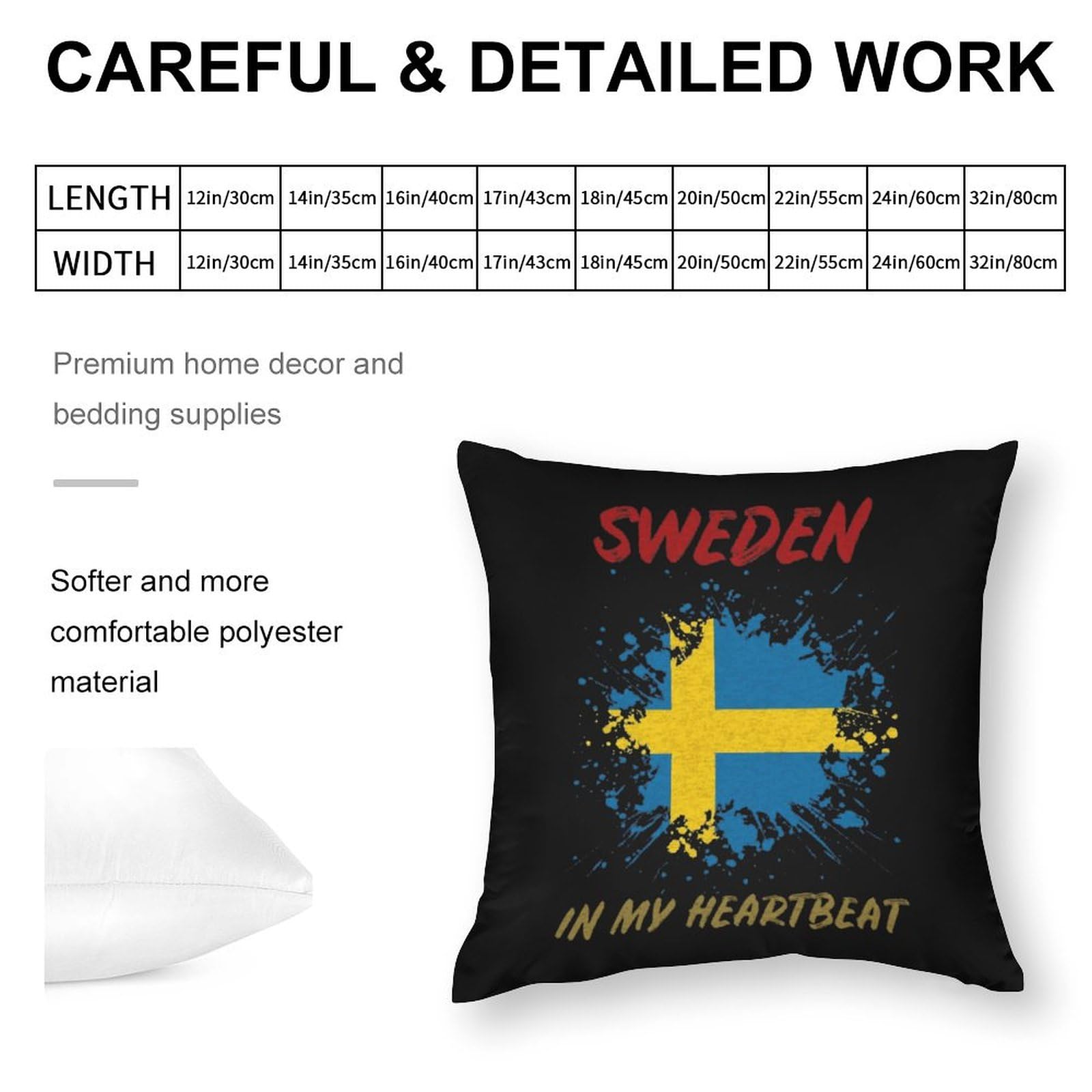 Sweden-Inspired Soft Polyester Pillow Covers - 12x12 Inch Smooth Cushion Cases for Sofa, Bed & Home Decor - Perfect for Living Room, Bedroom & Cozy Scandinavian Style