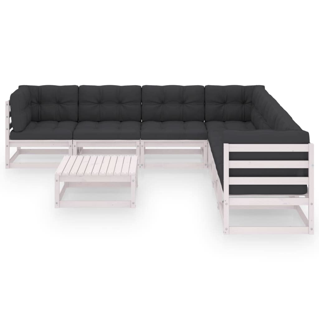 8-Piece White Pine Patio Furniture Set with Cushions - Outdoor Sectional Sofa Conversation Set & Coffee Table for Garden, Deck, and Backyard Relaxation