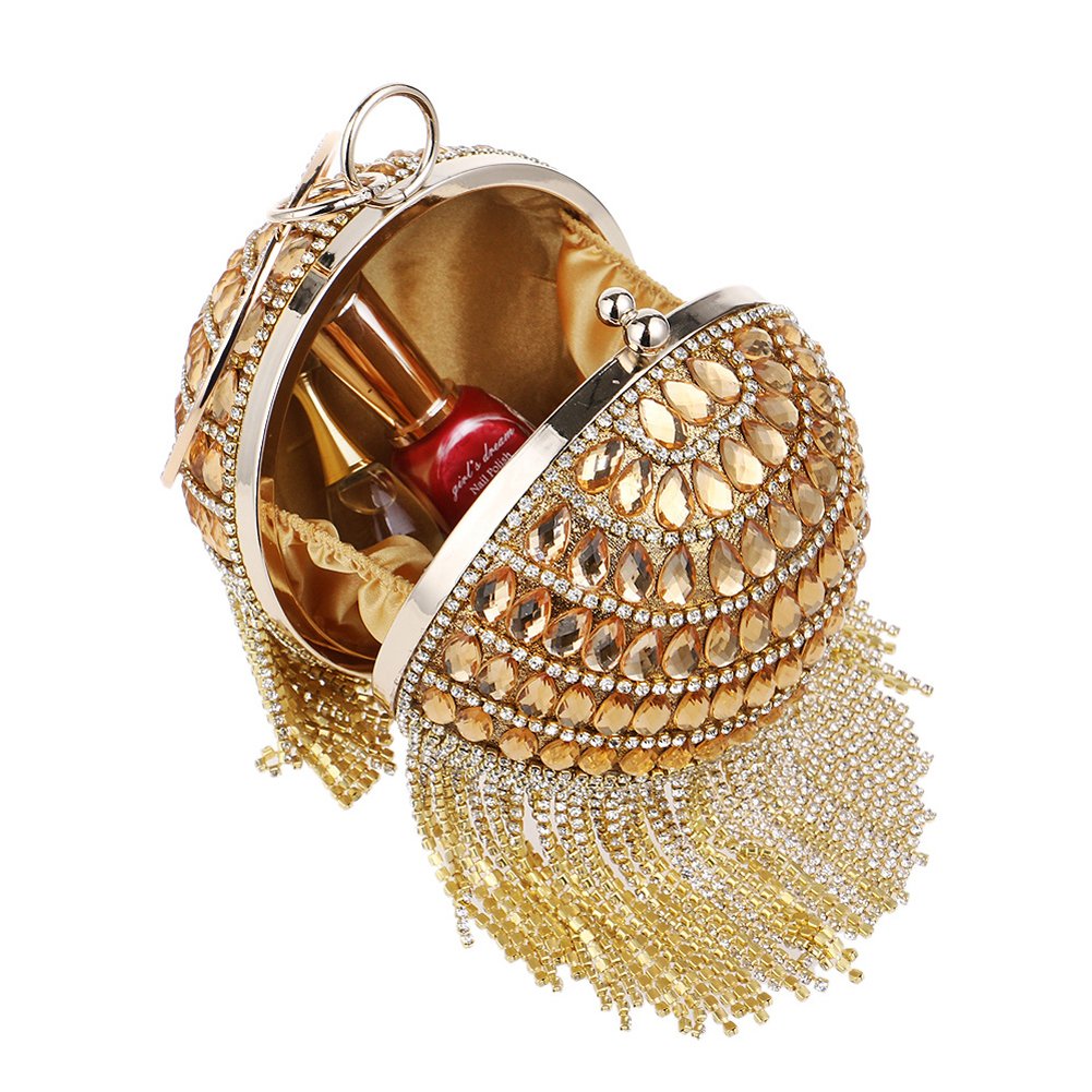 Elegant Rhinestone Tassel Clutch Bag for Women - Ball Shape Evening Purse for Wedding, Party & Special Occasions | Stylish Wallet with Sparkling Rhinestones & Chic Tassel Design