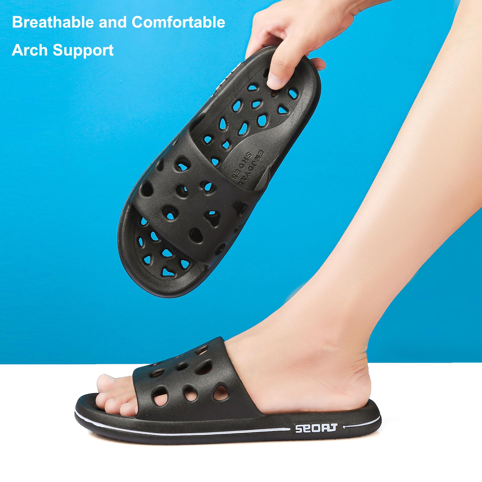 FINLEOO Quick-Dry Shower Sandals with Drainage Holes - Non-Slip Bathroom Slippers for Men & Women, Soft Sole Open-Toe House Slippers for Gym, Spa & Home Use