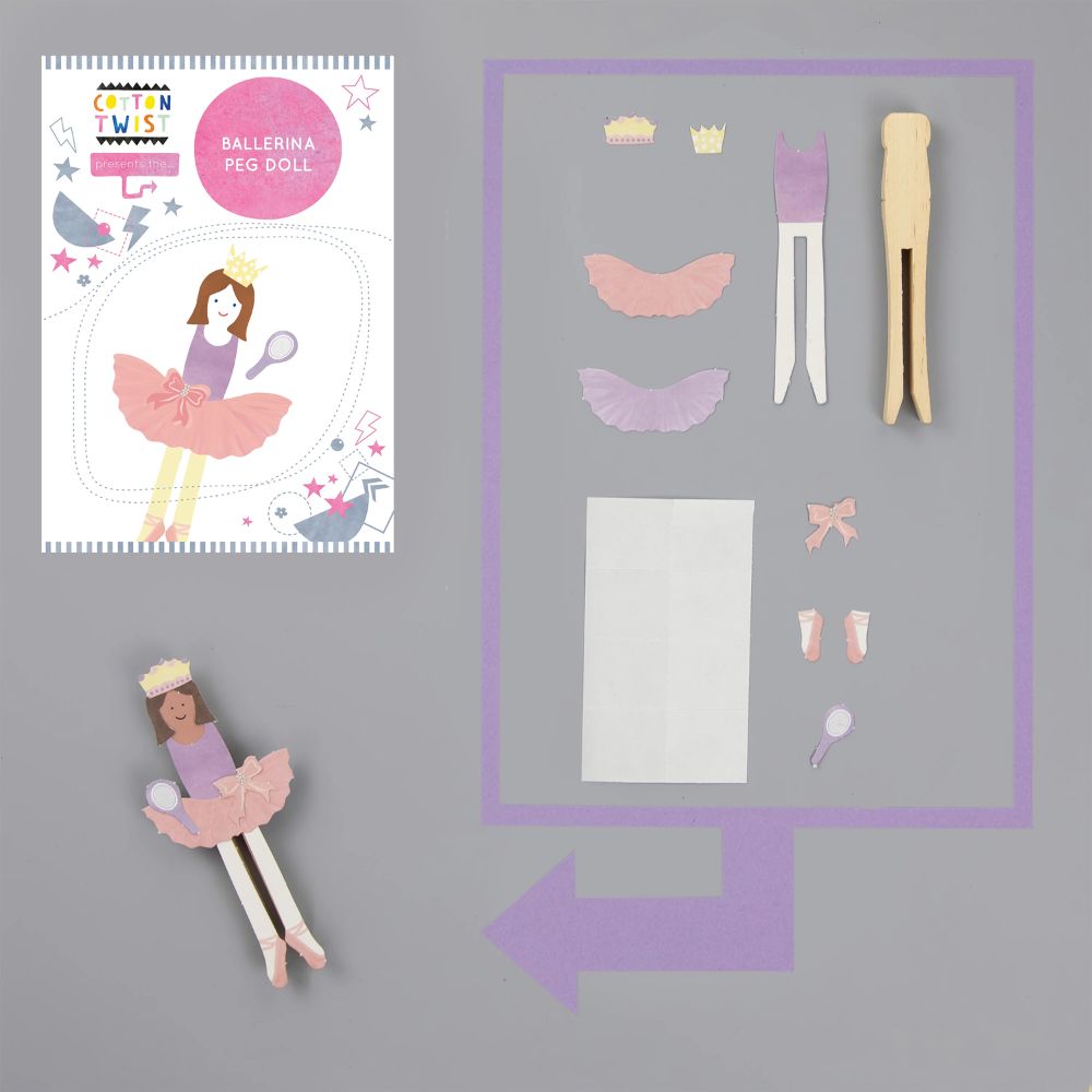 DIY Cotton Twist Ballerina Peg Doll Kit - Handmade Craft for Kids & Adults - Perfect for Home Decor, Gifts & Creative Play