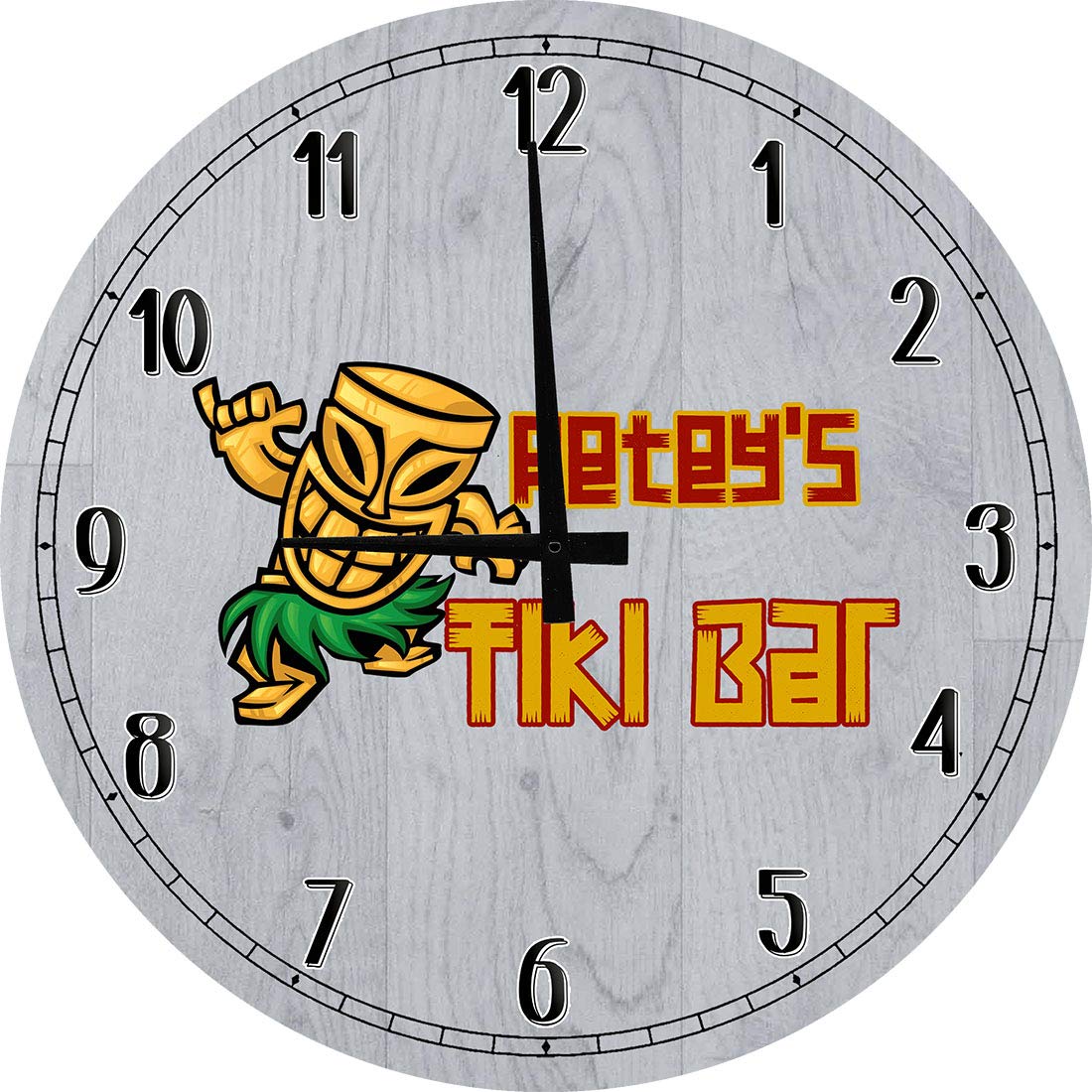 Tiki Bar Shaka Monster Hawaii Large Round Wood Wall Clock - 18 Inch Gray Wall Art Decor for Beach House, Tropical Theme Room & Hawaiian Party Decorations
