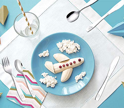 Exzact 12-Piece Kids Cutlery Set - Stainless Steel Forks, Safe Dinner Knives & Spoons for Children with Engraved Animal Designs (Dog, Cat, Bunny) - Perfect for School Lunches, Picnics & Family Dinners