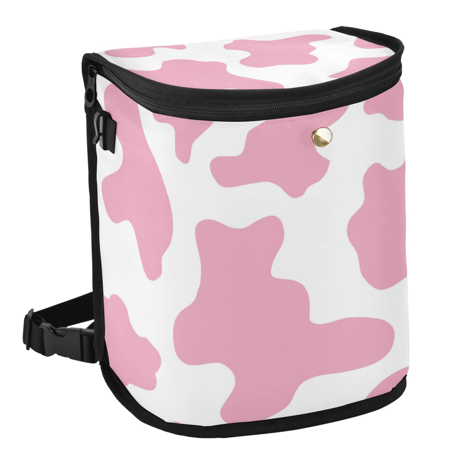 JUNZAN Leakproof Pink Cow Print Car Trash Can with Lid - Hanging Trash Bag for Minivan, Truck, Van & SUV - Perfect for Road Trips, Commuting & Family Travel