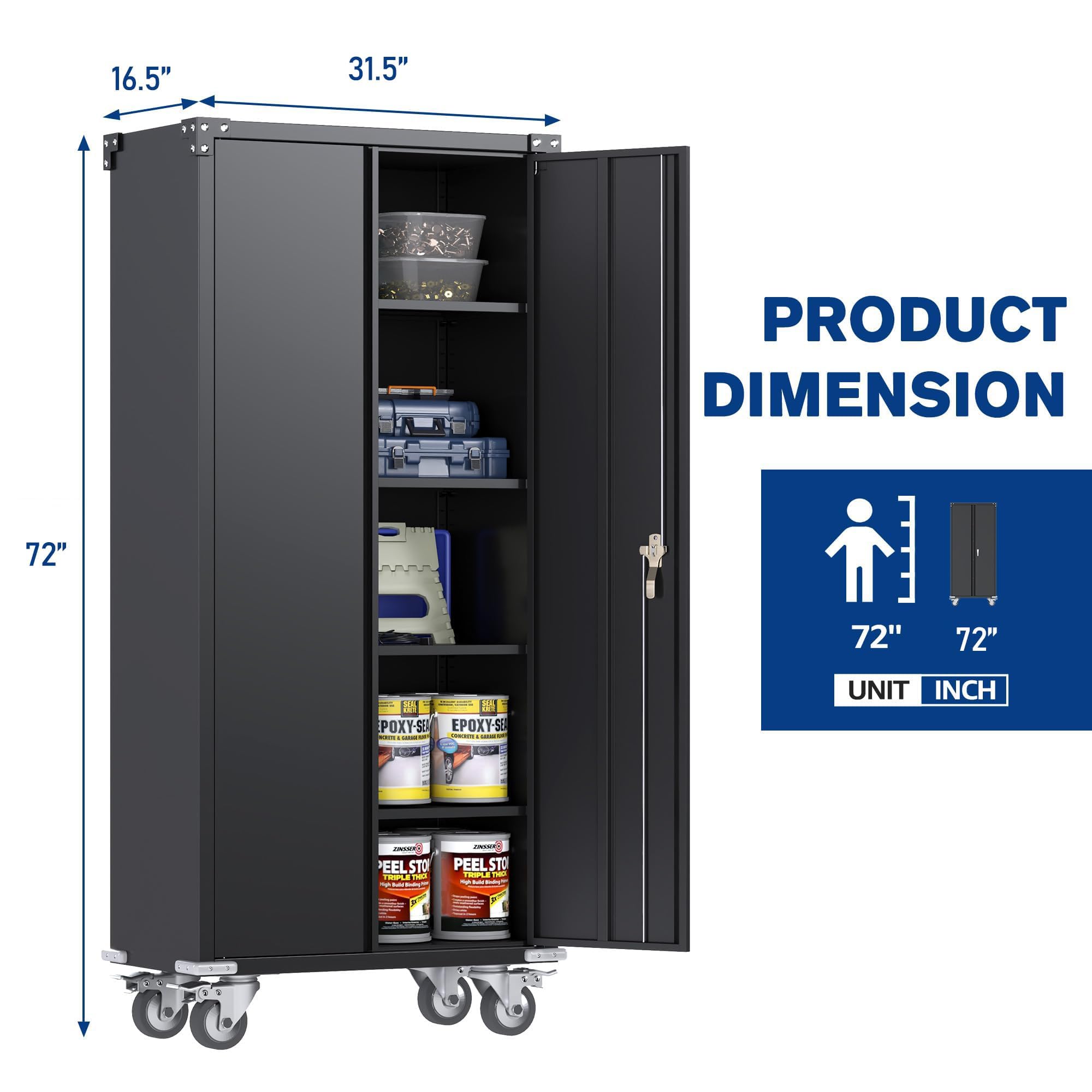 Heavy-Duty Metal Rolling Cabinet with Wheels - 72