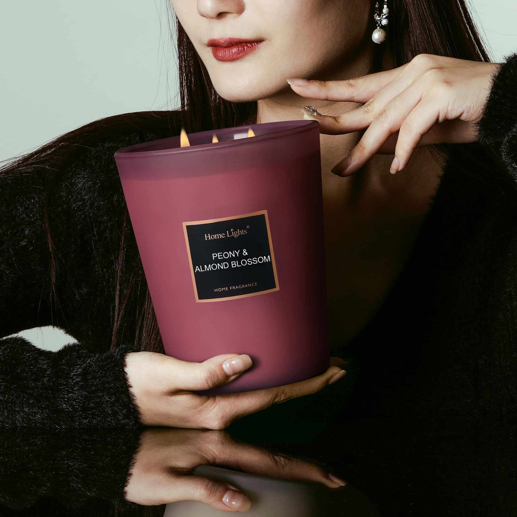 HomeLights Scented Candles - Large Jar Aromatherapy Candles with Natural Soy Wax, 130 Hours Long Burning, Peony & Almond Blossom Fragrance | Perfect for Relaxation, Meditation, Home Decor & Gift Giving