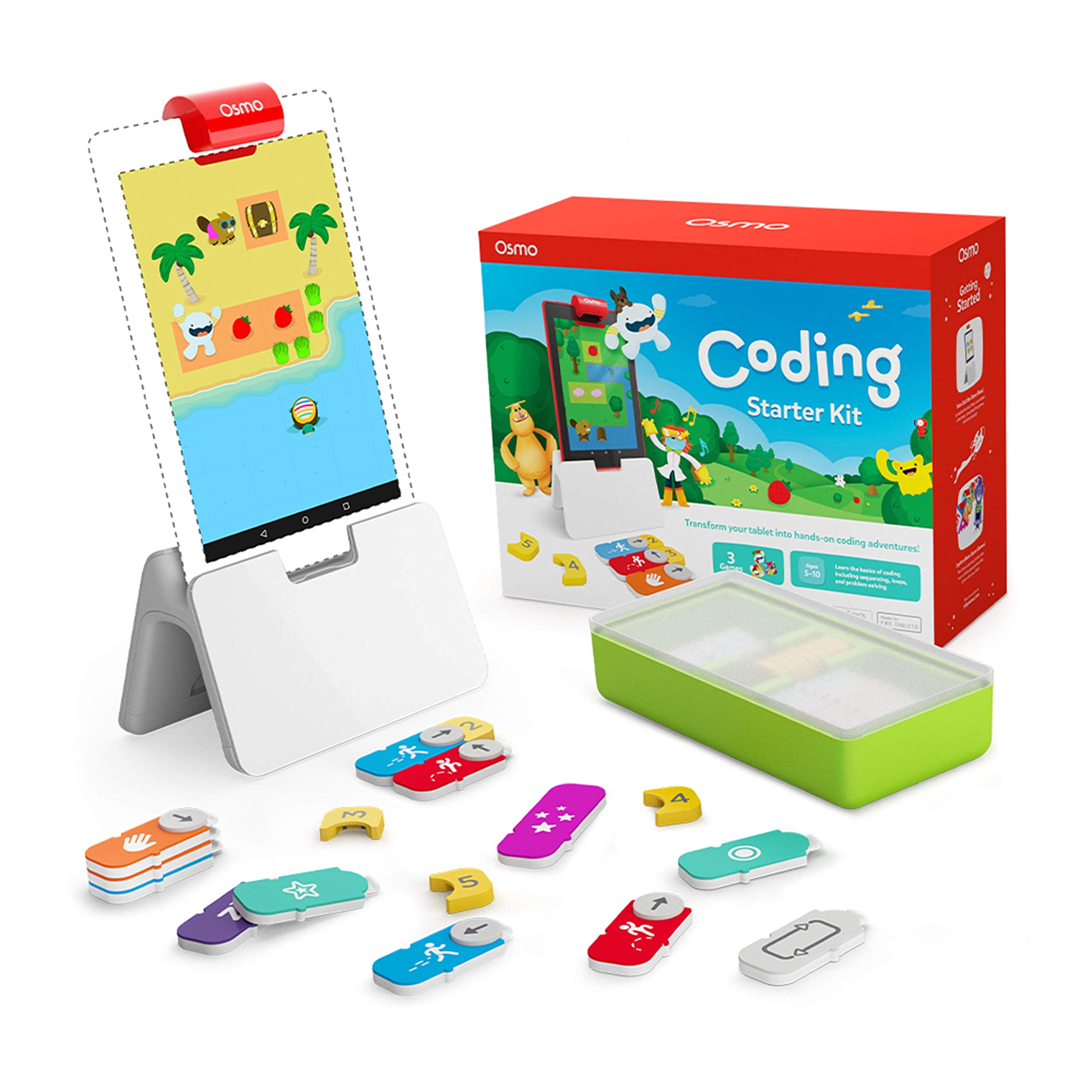 Osmo-Coding Starter Kit for Fire Tablet - 3 Educational STEM Learning Games for Kids Ages 5-10 | Learn Coding Basics, Solve Puzzles | Perfect Gift for Boys & Girls (Includes Fire Tablet Base) - Amazon Exclusive | Great for Homeschooling & Classroom Coding Activities