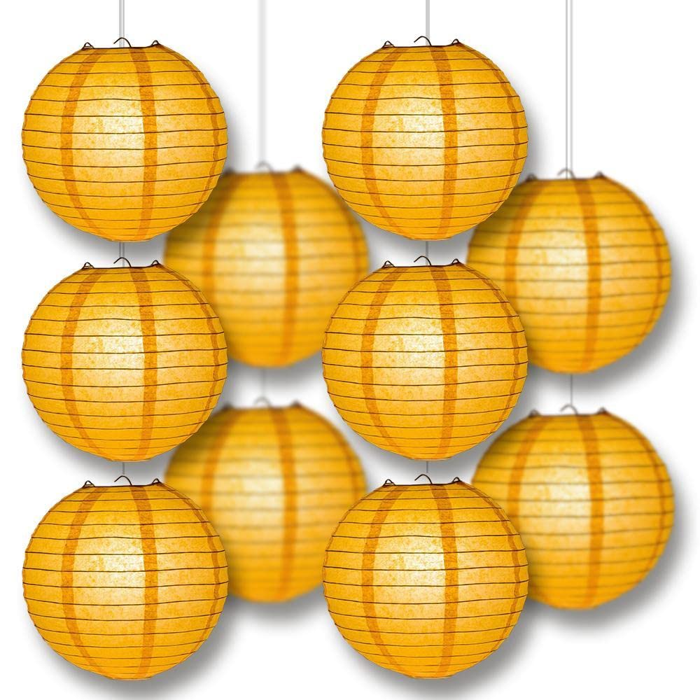 14 Inch Remote Controlled LED Papaya Paper Lanterns - 10-Pack Combo Kit for Indoor/Outdoor Party Decorations, Wedding Lighting & Home Ambiance