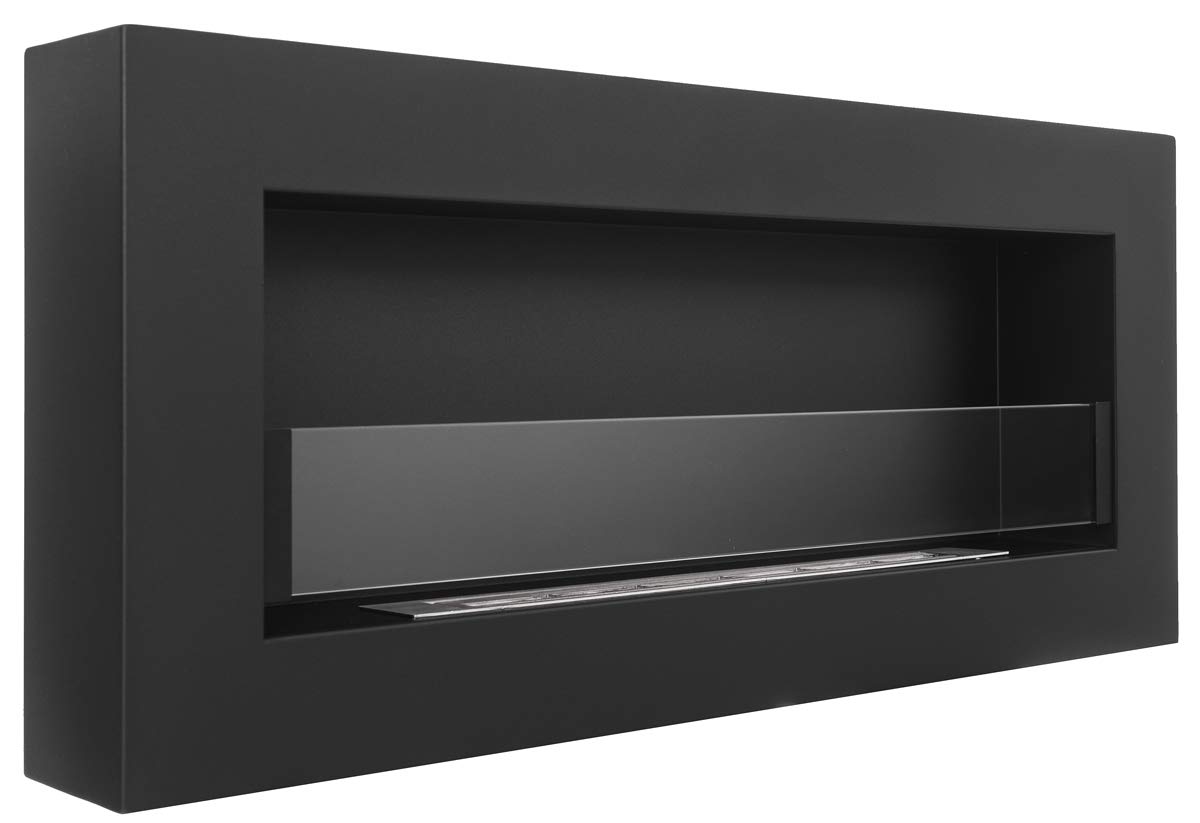 Black Wall-Mounted Bioethanol Fireplace Box - 90 x 40 cm Glass Panel Design | Modern Hanging Ethanol Fireplace for Living Room, Bedroom & Outdoor Decoration | Eco-Friendly & Ventless Heating Solution