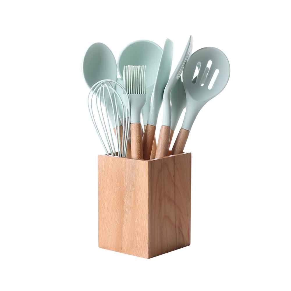 Premium Beech Wood & Silicone Kitchen Utensil Set - 6-Piece Heat-Resistant Cooking Tools with Ergonomic Wooden Handles (Spatula, Spoon, Turner) - Perfect for Non-Stick Pans, Baking & Everyday Meal Prep