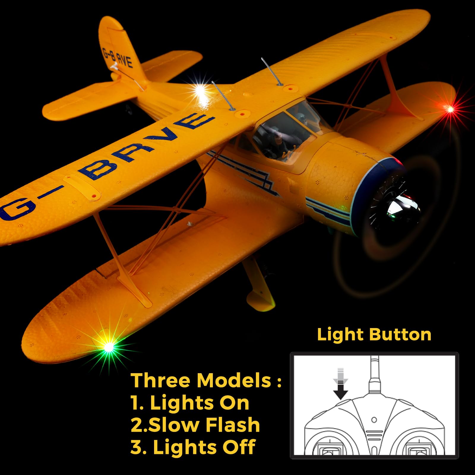 WLtoys A300 4-Channel RC Plane - Beechcraft D-17 Model with LED Lights, 6G/3D Brushless Motor, 2.4GHz Remote Control & 2 Batteries - Perfect RC Airplane Gift for Adults (Outdoor Flying, Hobbyist Collections, Birthday Presents)